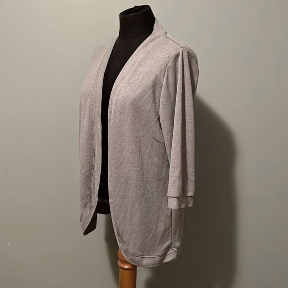 Glacier Women's Gray Solid 3/4 Sleeve Open Front Cardigan Sweater - Picture 2 of 7